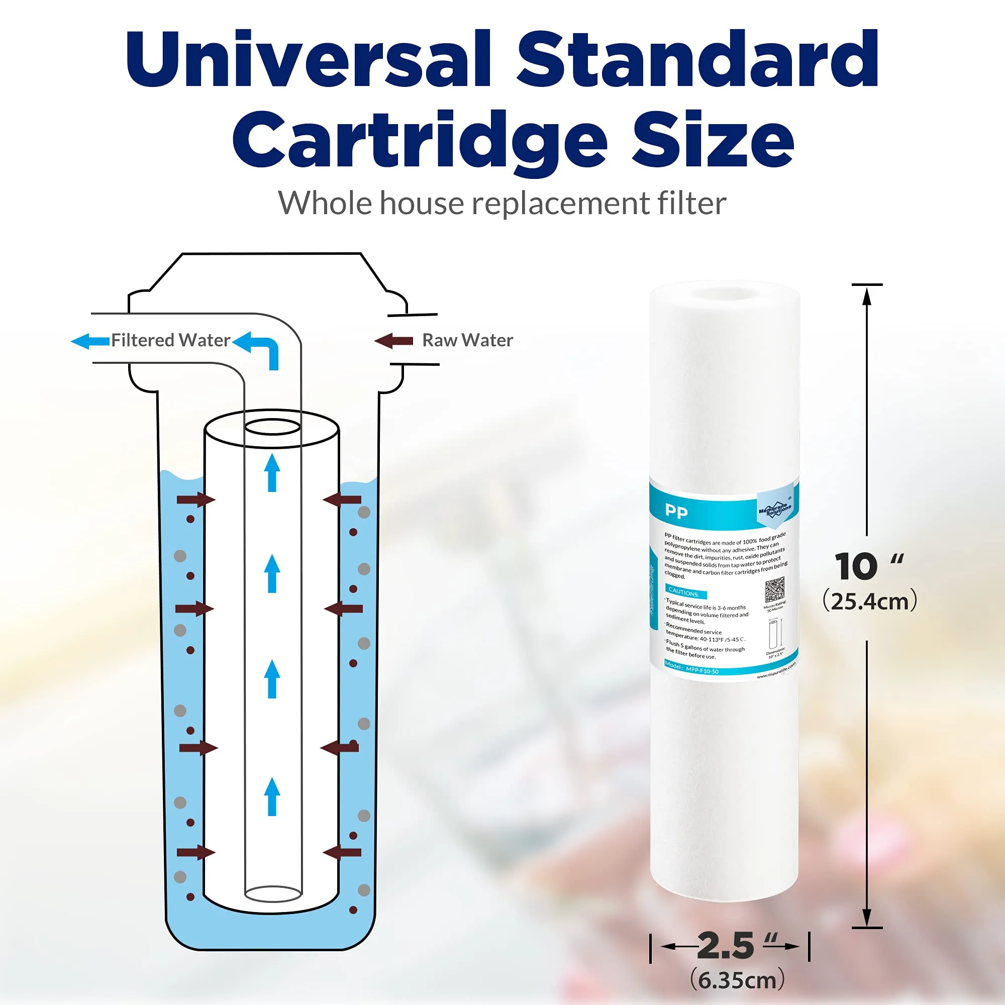 10"x 2.5" Melt-Blown Sediment Water Filter Replacement Polypropylene Cartridge