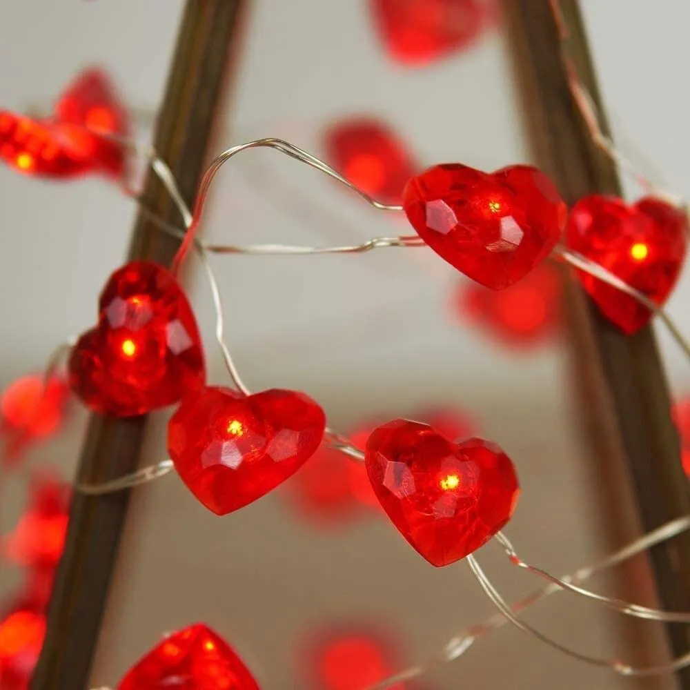 20 Battery Operated LED Red Love Heart Lights