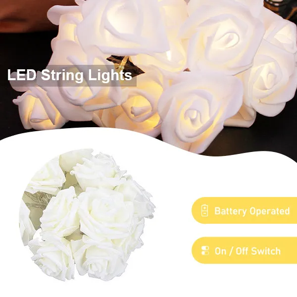 20 LED 5MM Lights with PE Rose Flowers - Warm White