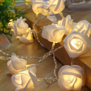 20 LED 5MM Lights with PE Rose Flowers - Warm White