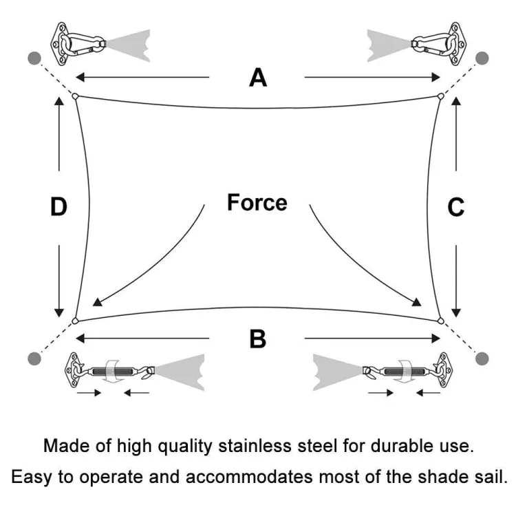 24 PCS / Set Outdoor Rectangle Shade Sail 304 Stainless Steel Accessories Outdoor Shade Flower Basket Screws Diamond Door Buckle