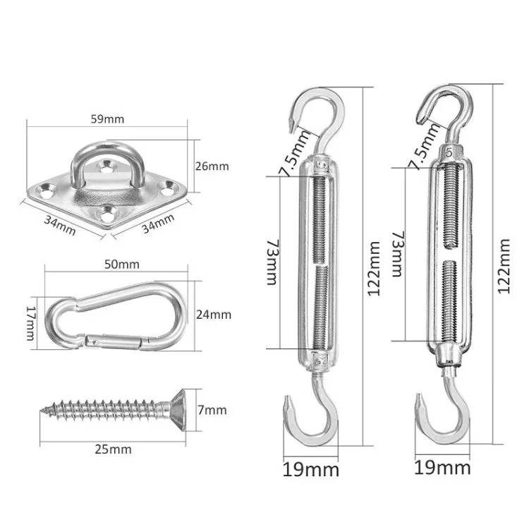 24 PCS / Set Outdoor Rectangle Shade Sail 304 Stainless Steel Accessories Outdoor Shade Flower Basket Screws Diamond Door Buckle