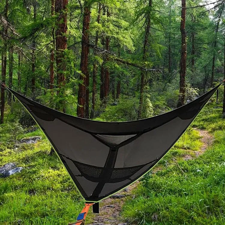 2.8m Family Outdoor Portable Aerial Tent Multi-person Camping Triangle Hammock(Black)