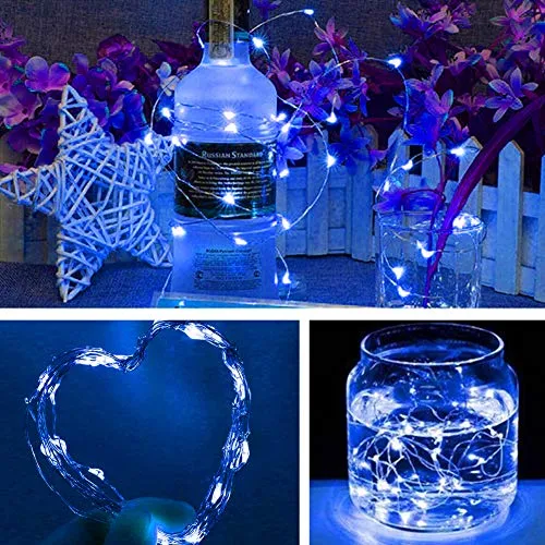 3 Inches LED String Light - Dimmable Control - Starry Silver Wire Lights - Blue