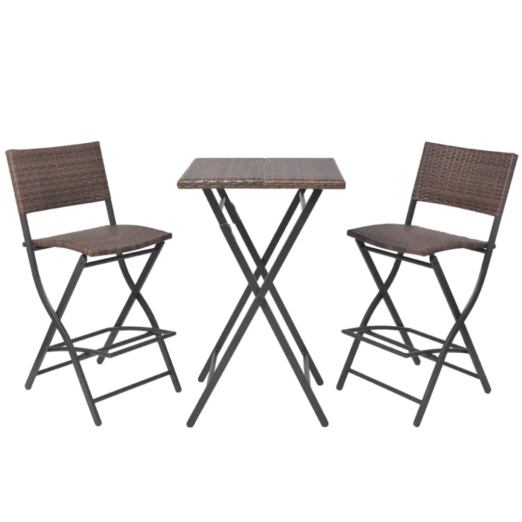 3 Piece Folding Bistro Set Steel Poly Rattan Brown