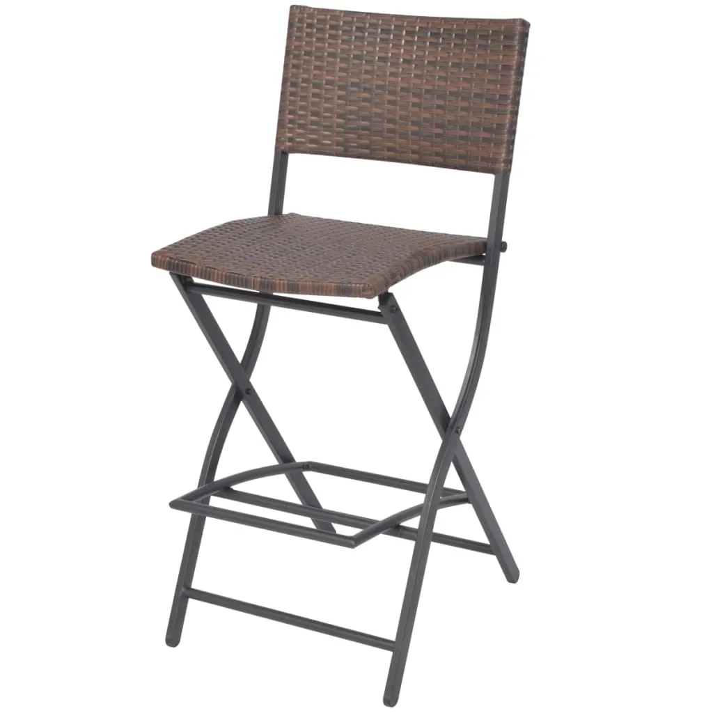 3 Piece Folding Bistro Set Steel Poly Rattan Brown