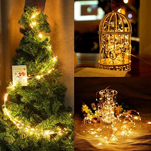 3.5 Inches LED String Light - 66ft Fairy Copper String Lights - USB Powered - 8 Modes & Timer - Warm White