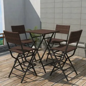 5 Piece Folding Outdoor Dining Set Steel Poly Rattan Brown