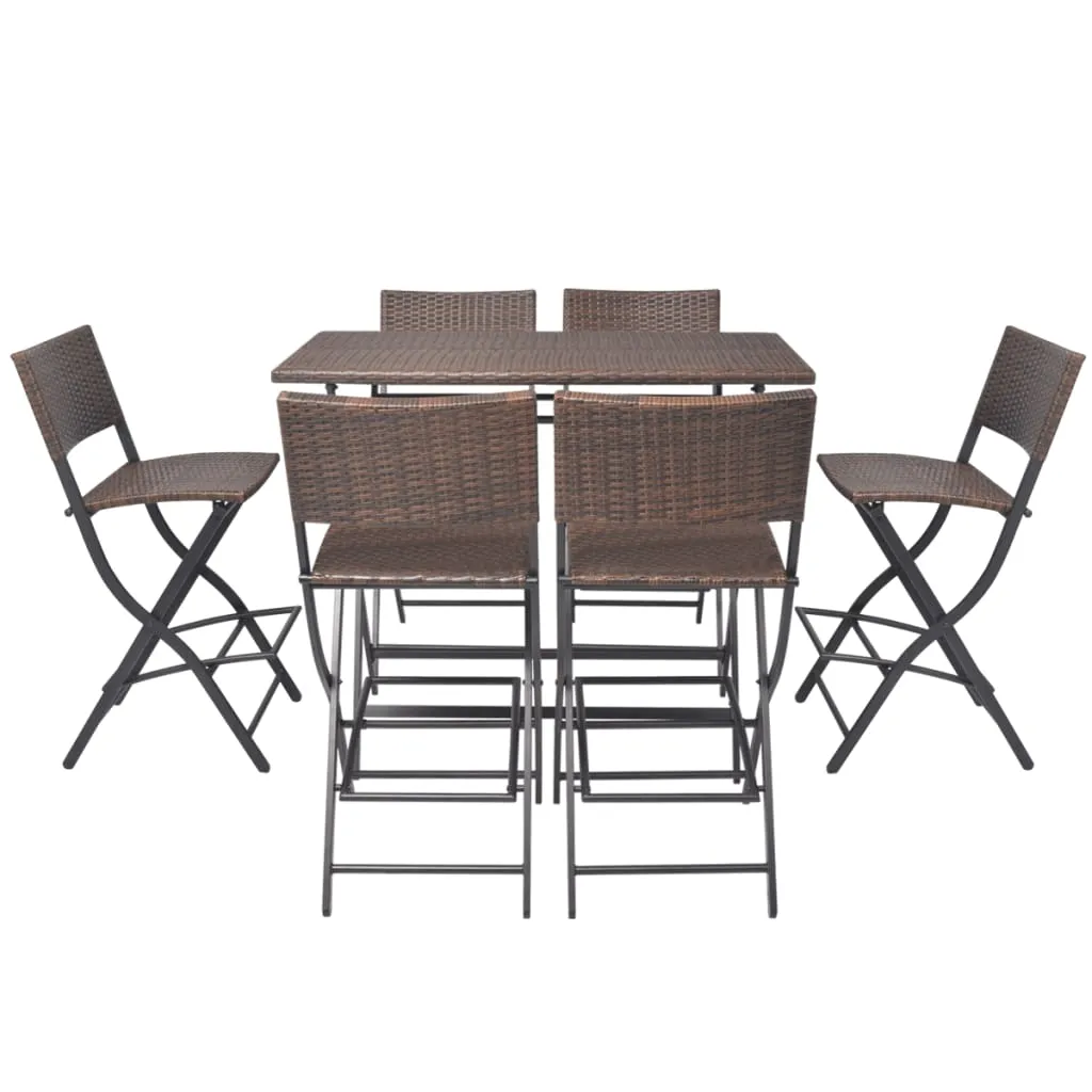 7 Piece Folding Outdoor Dining Set Steel Poly Rattan Brown