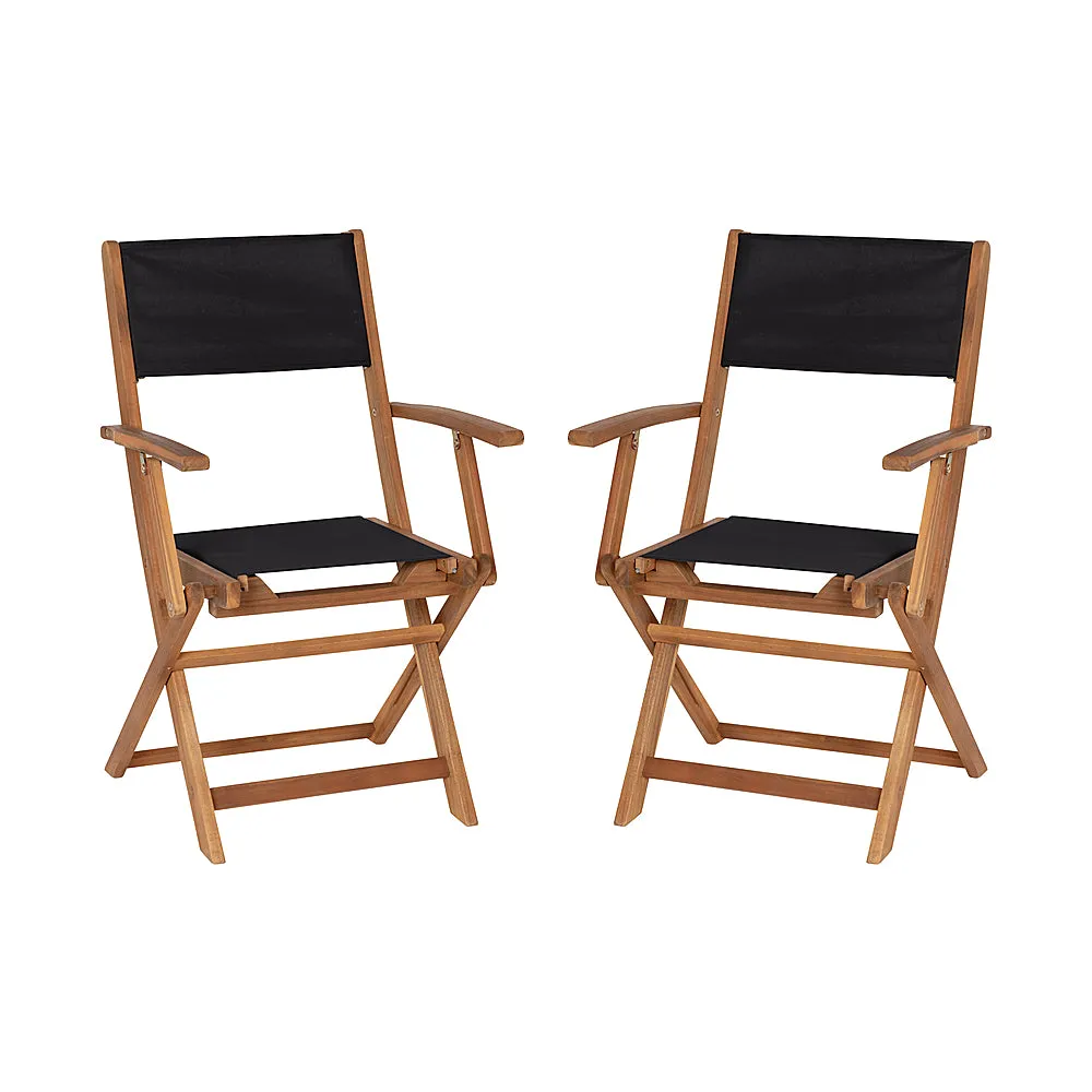 Alamont Home - Martindale 2PK All-Weather Acacia Wood and Mesh Folding Bistro Armchairs - Natural