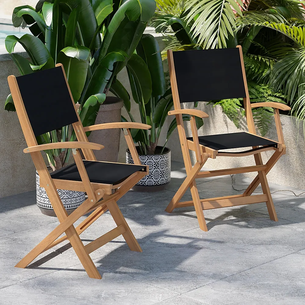 Alamont Home - Martindale 2PK All-Weather Acacia Wood and Mesh Folding Bistro Armchairs - Natural