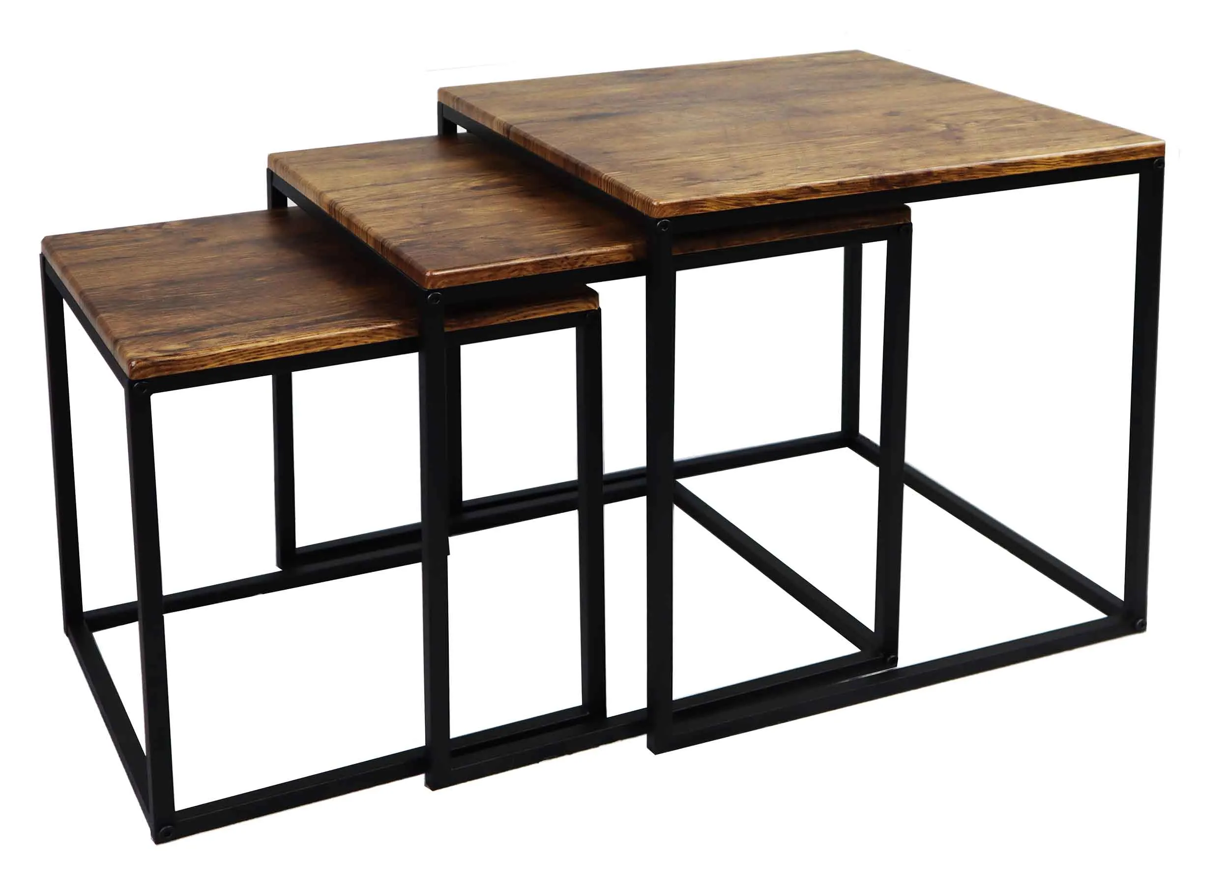 Alana Set of 3 Nesting Tables- Vintage Finish Tops/Steel Black Legs