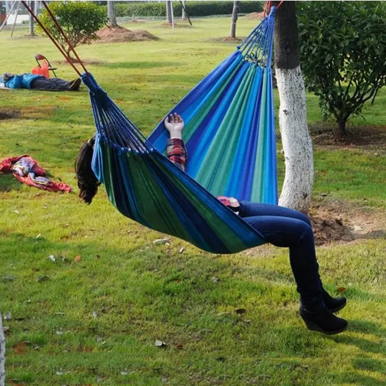 Blue Stripe Single Widening Camping Outdoor Canvas Hammock, Size: 190cm x 100cm