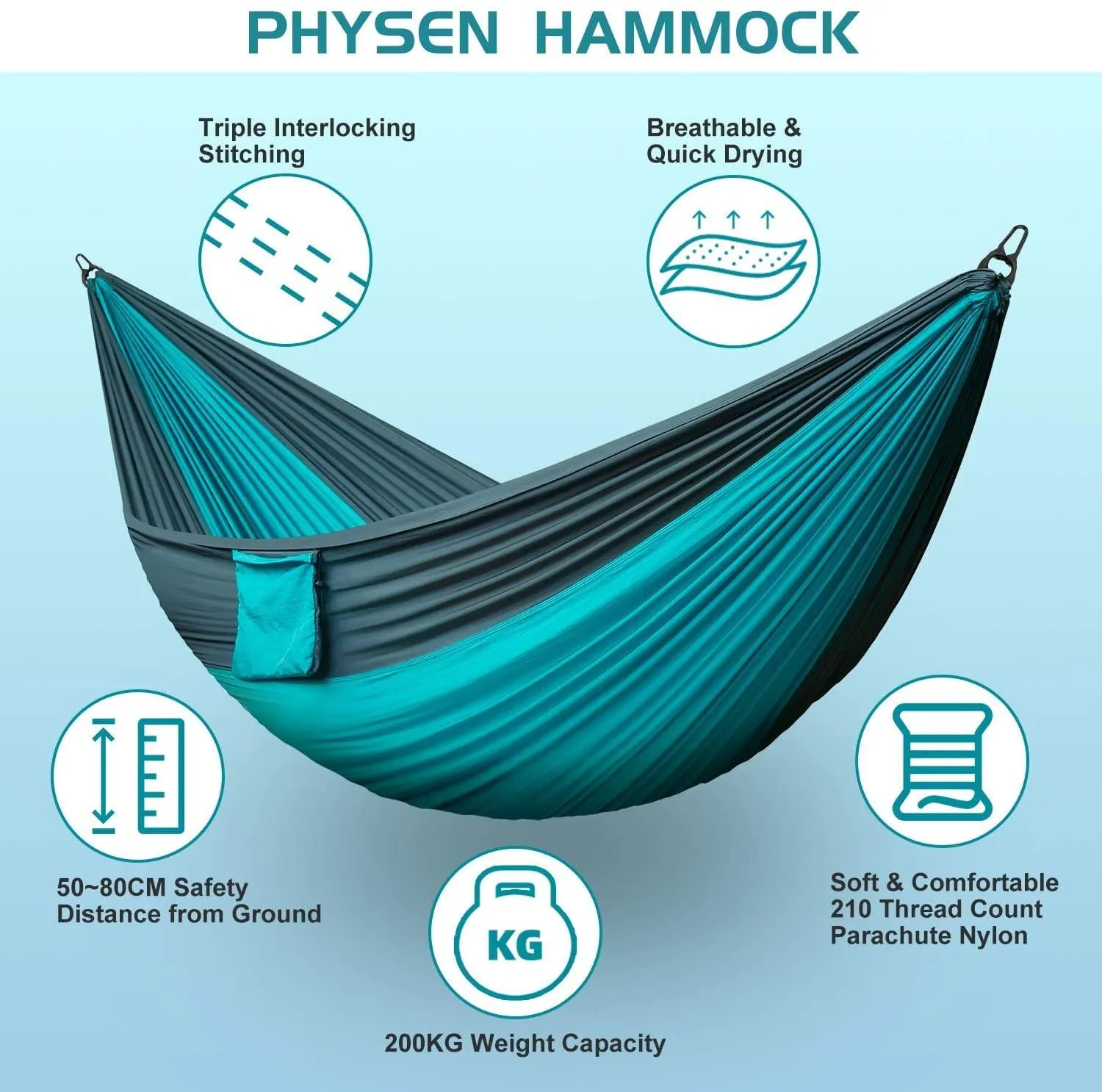 Camping Hammock Portable Nylon Hammocks with Tree Straps Single Lightweigtht Hammock Swing for Outdoors, Backpacking, Camping, Travel, Beach, Garden, Breathable & Quick Drying Parachute