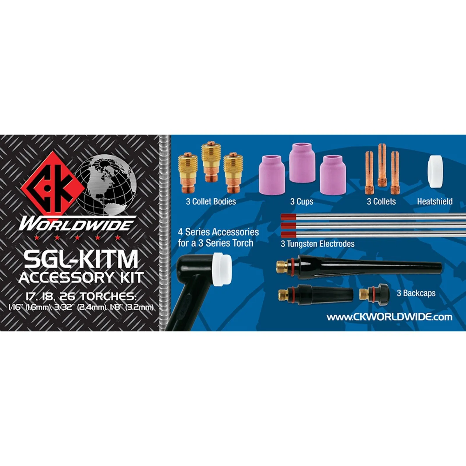 CK Worldwide 3 Series High Amperage Stubby Gas Lens Accessory Kit - SGL-KITM