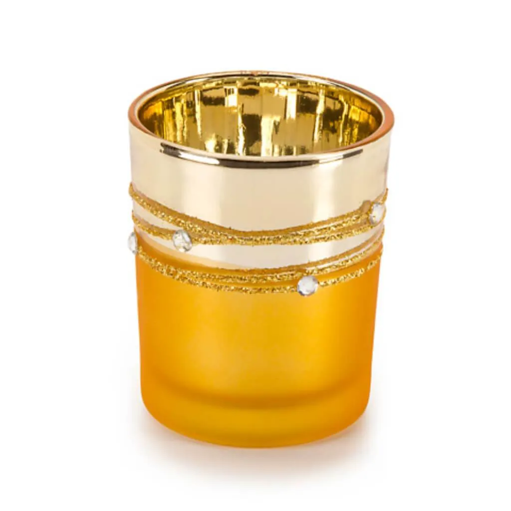 David Tutera Glass Votives Gold Plated with Rhinestones