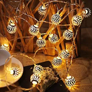 Diwali Lights For Home | Golden Metal Ball String LED Light for Diwali Decoration (10 Bulb, 150 Inch, Warm White