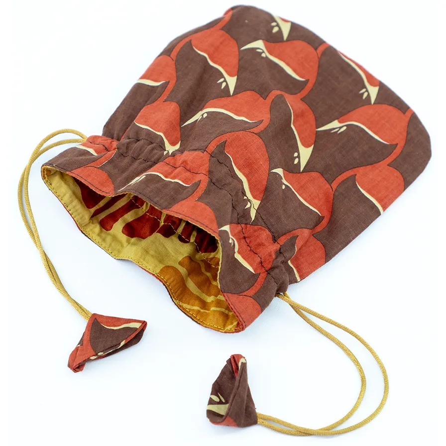 Drawstring Bag Heliconia Red Brown