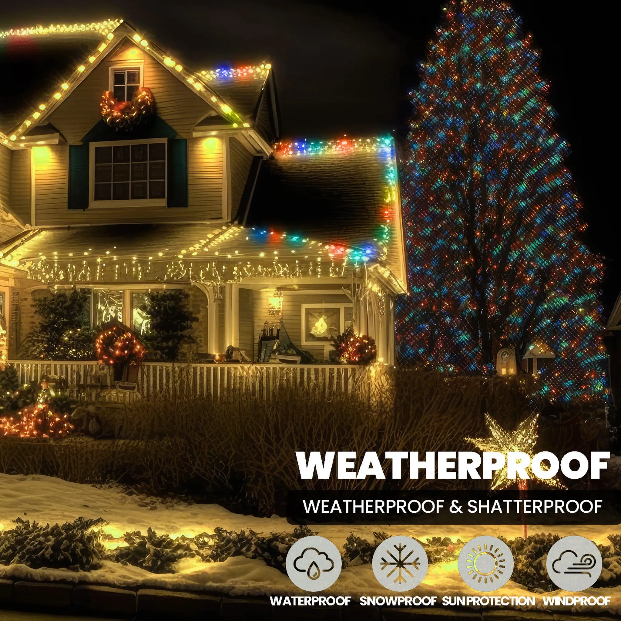 Indoor/Outdoor 8 Function LED Waterproof Fairy Lights with Clear Cable (800 Lights - 60M Cable) - Multicoloured