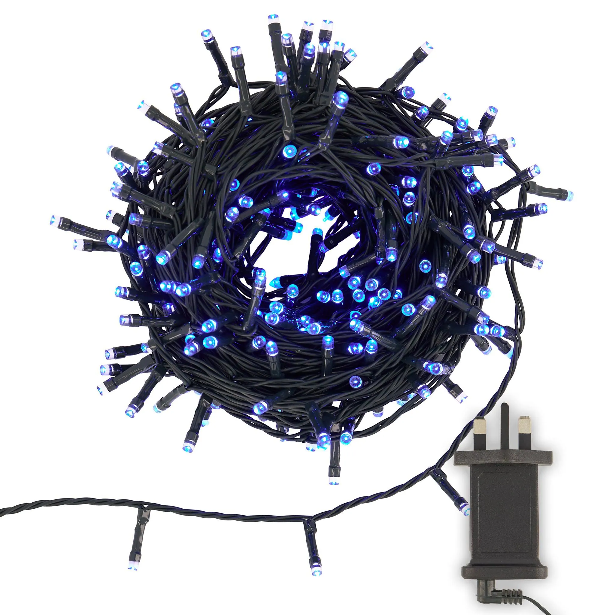 Indoor/Outdoor 8 Function LED Waterproof Fairy Lights with Green Cable (400 Lights - 32M Cable) - Blue Lights