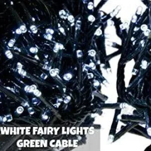 Indoor/Outdoor Static LED Waterproof Fairy Lights with Green Cable (100) - White