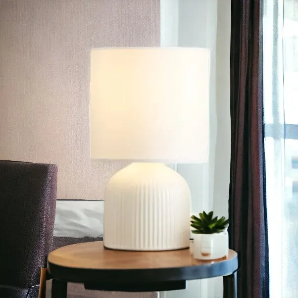 Ivory Ribbed Ceramic Table Lamp