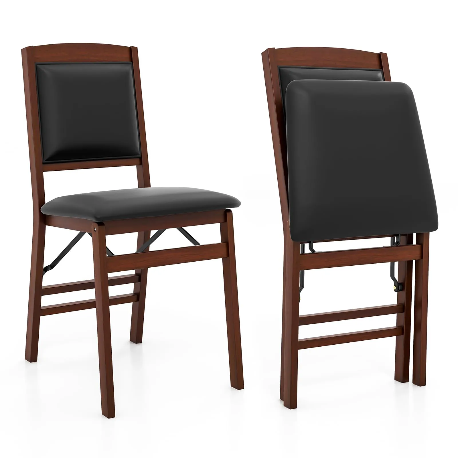 KOMFOTT Folding Dining Chairs Set of 2/4, Foldable Wood Chairs with PVC Padded Seat & High Backrest