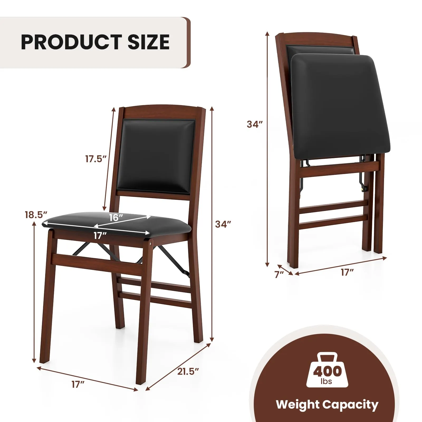 KOMFOTT Folding Dining Chairs Set of 2/4, Foldable Wood Chairs with PVC Padded Seat & High Backrest