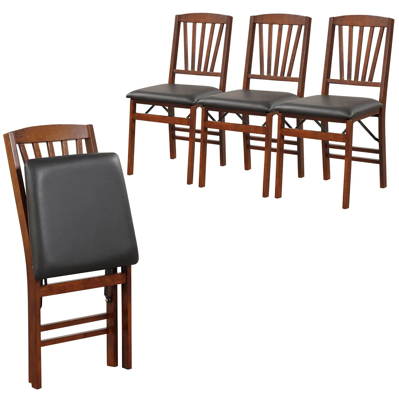 KOMFOTT Folding Dining Chairs Set of 2/4, Foldable Wood Chairs with PVC Padded Seat & High Backrest