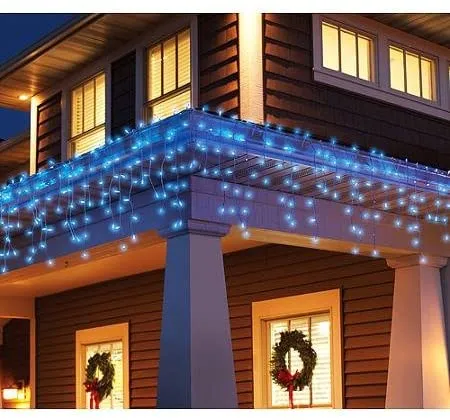 LED Indoor & Outdoor Snowing Icicle Chaser Lights with White Cable (360 Lights) - Blue Lights