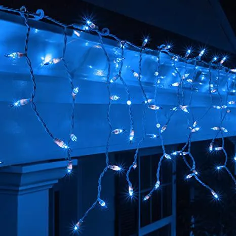 LED Indoor & Outdoor Snowing Icicle Chaser Lights with White Cable (360 Lights) - Blue Lights