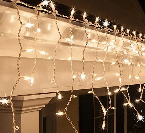 LED Indoor & Outdoor Snowing Icicle Lights with White Cable (240 Lights) - Warm White Lights