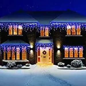 LED Snowing Icicle Indoor & Outdoor Christmas Fairy Lights with White Cable (360) - Blue & White