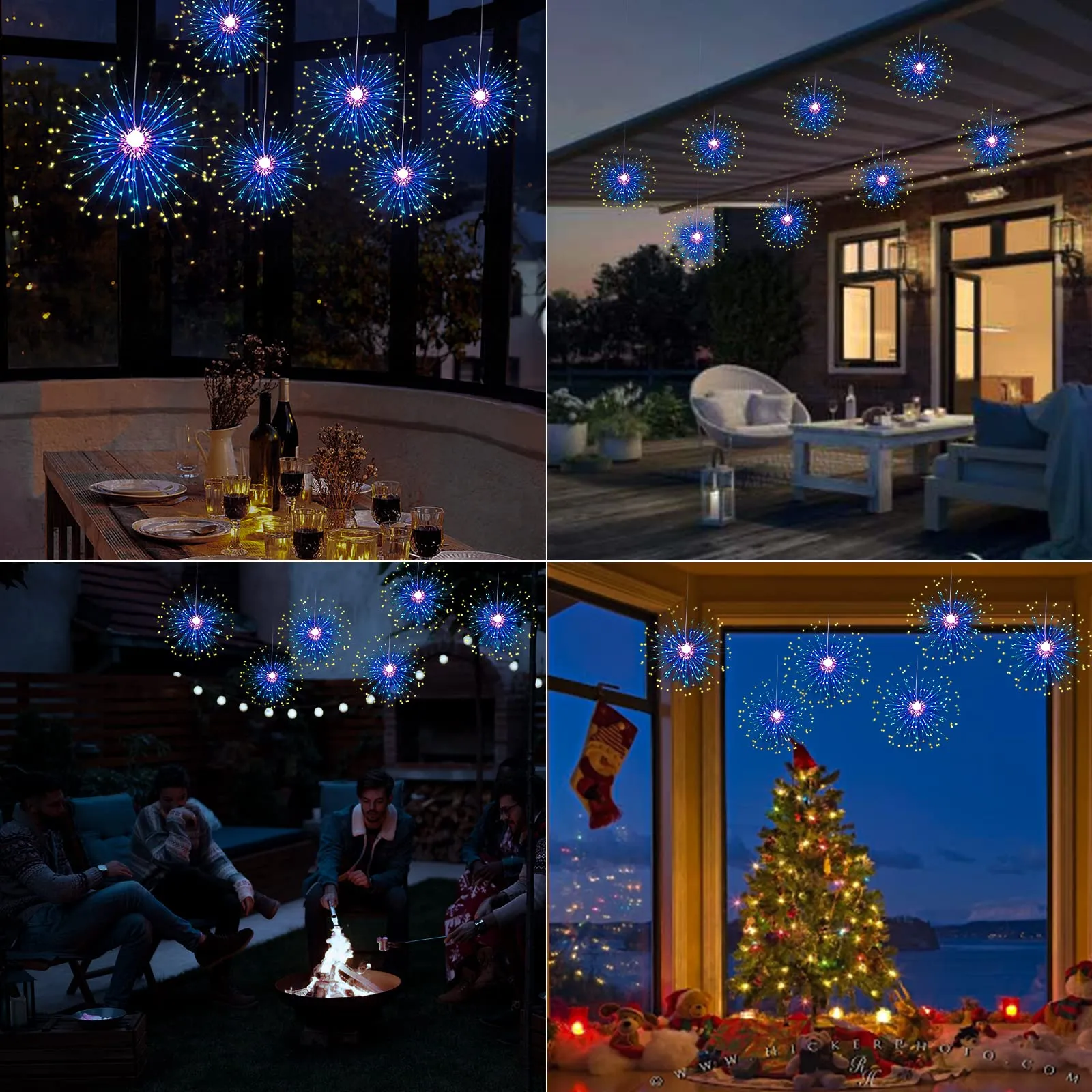 LED Starburst Firework String Lights 8 Modes Battery Operated with Remote