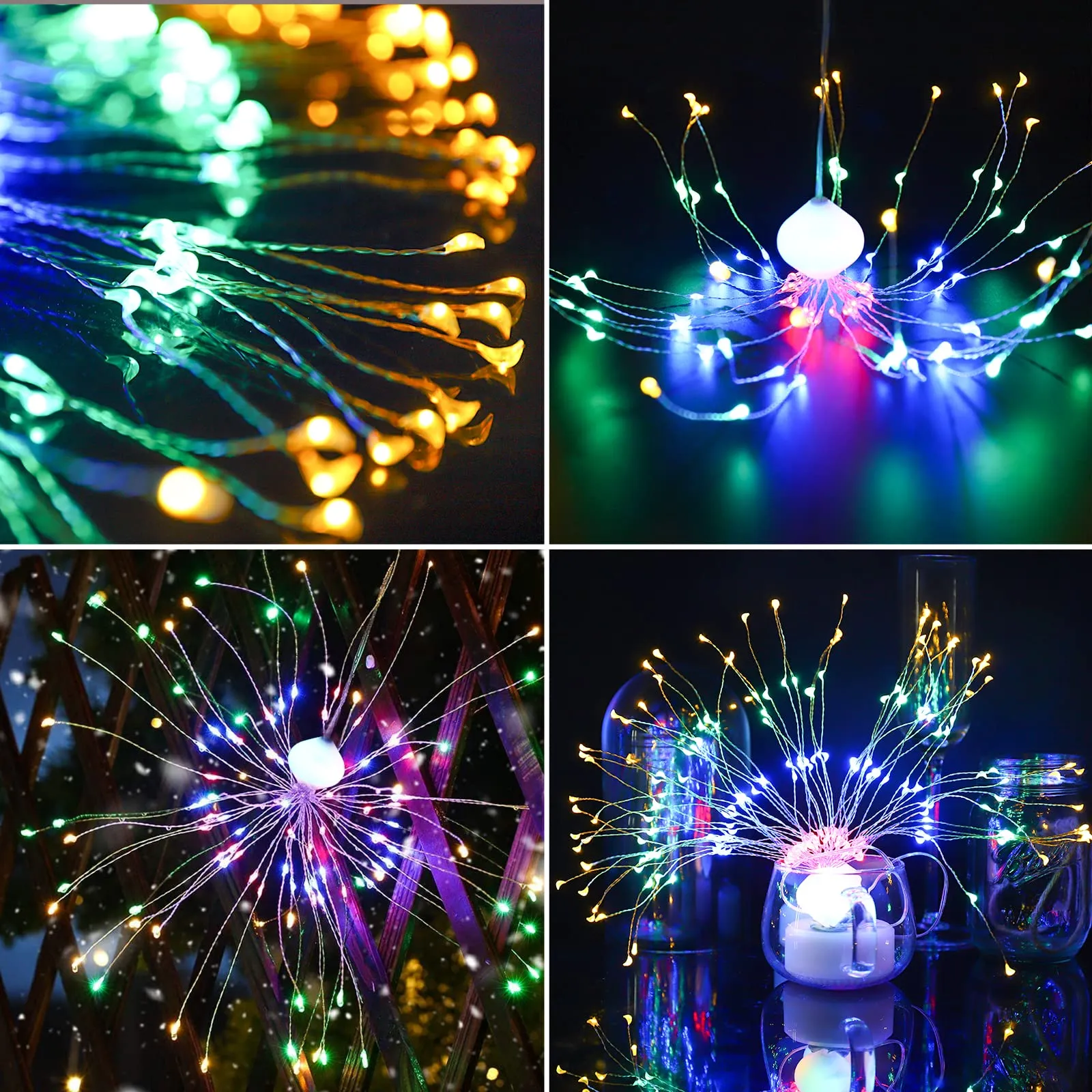 LED Starburst Firework String Lights 8 Modes Battery Operated with Remote