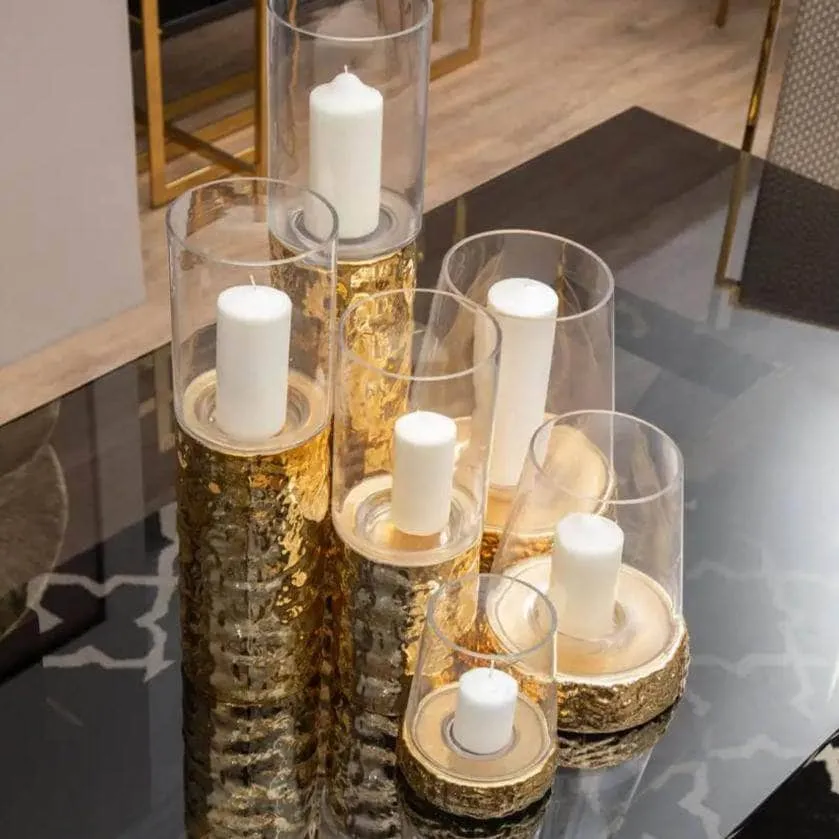 Martele Medium Pillar Candle Holder - Gold