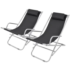 Reclining Deck Chairs 2 pcs Steel Black