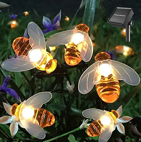 SEMILITS Solar String Lights 20LED Outdoor Waterproof Simulation Honey Bees Decor for Garden Xmas Decorations Warm White