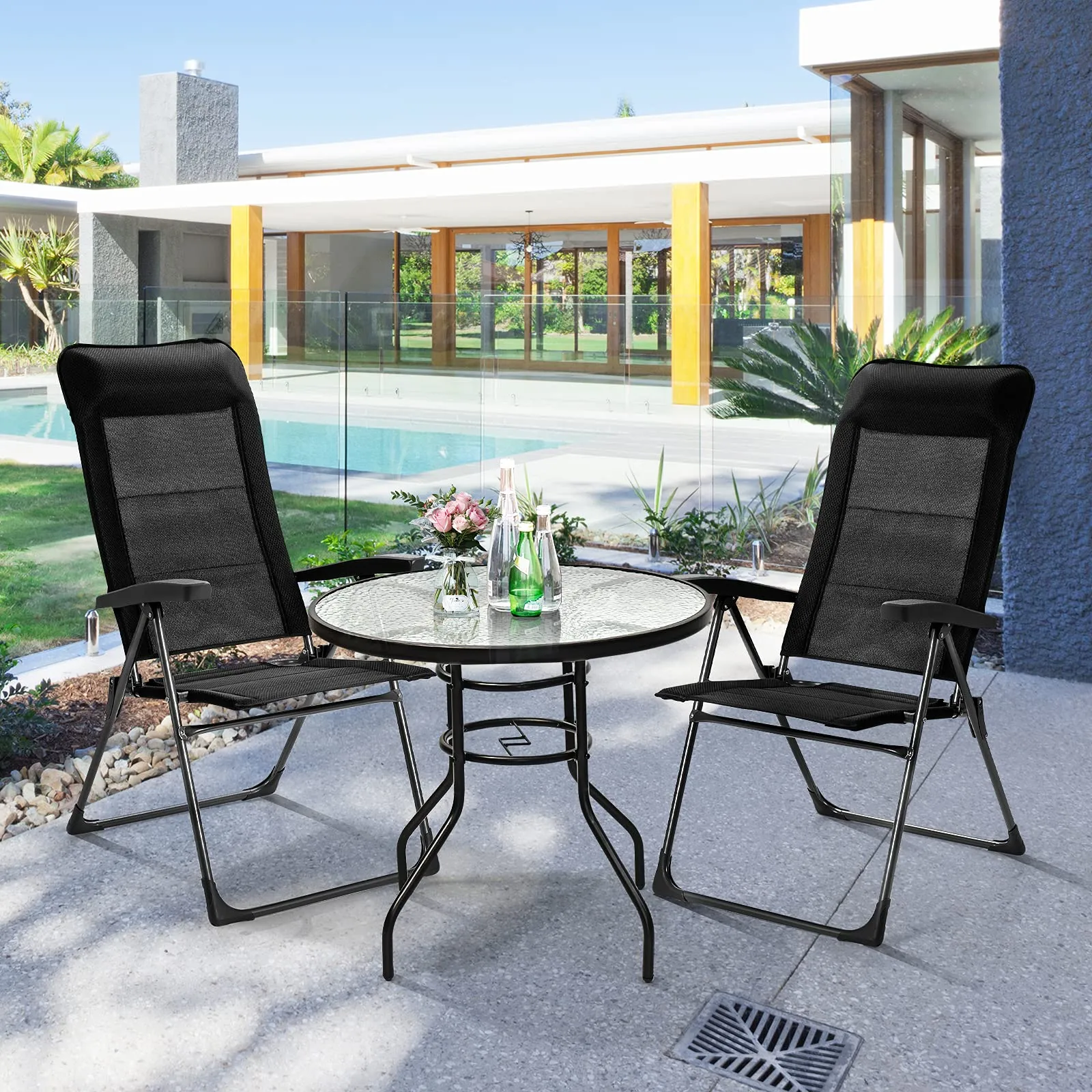 Tangkula Patio Dining Chairs, Folding Portable Chairs with Adjustable Backrest, Outdoor Camping Chair Set with Armrests & Headrest