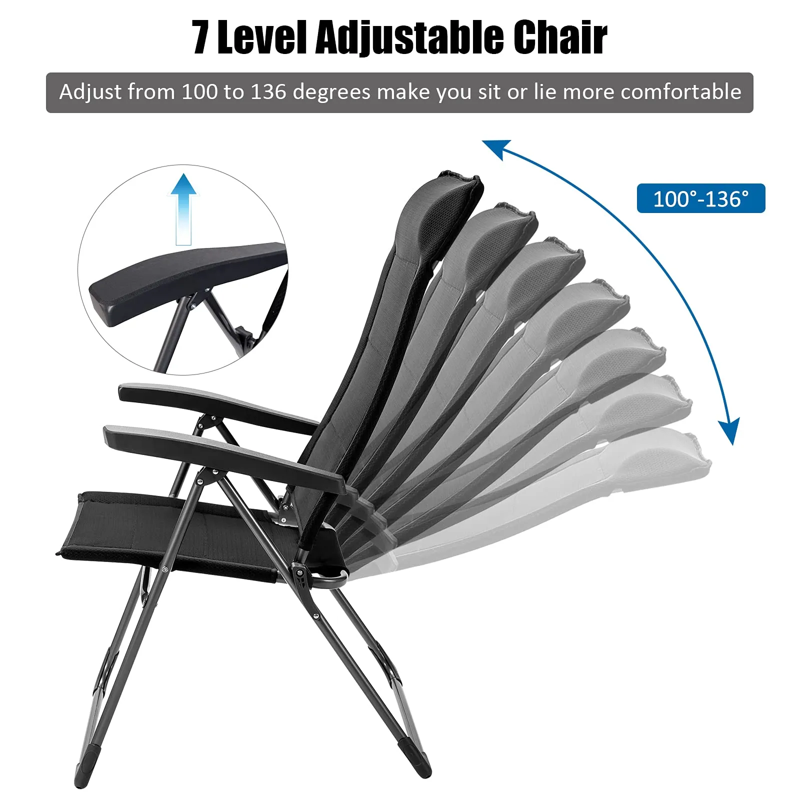 Tangkula Patio Dining Chairs, Folding Portable Chairs with Adjustable Backrest, Outdoor Camping Chair Set with Armrests & Headrest