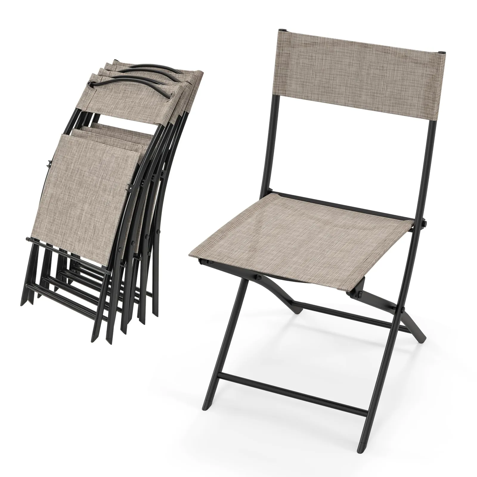 Tangkula Patio Folding Chairs Set of 4, Lightweight Camping Chairs with Breathable Seat