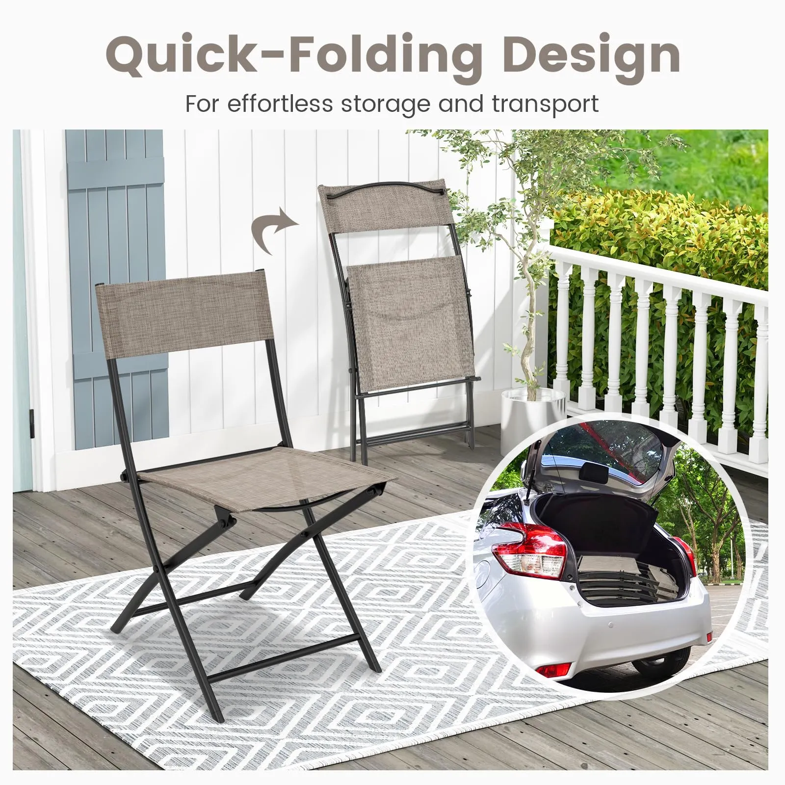 Tangkula Patio Folding Chairs Set of 4, Lightweight Camping Chairs with Breathable Seat