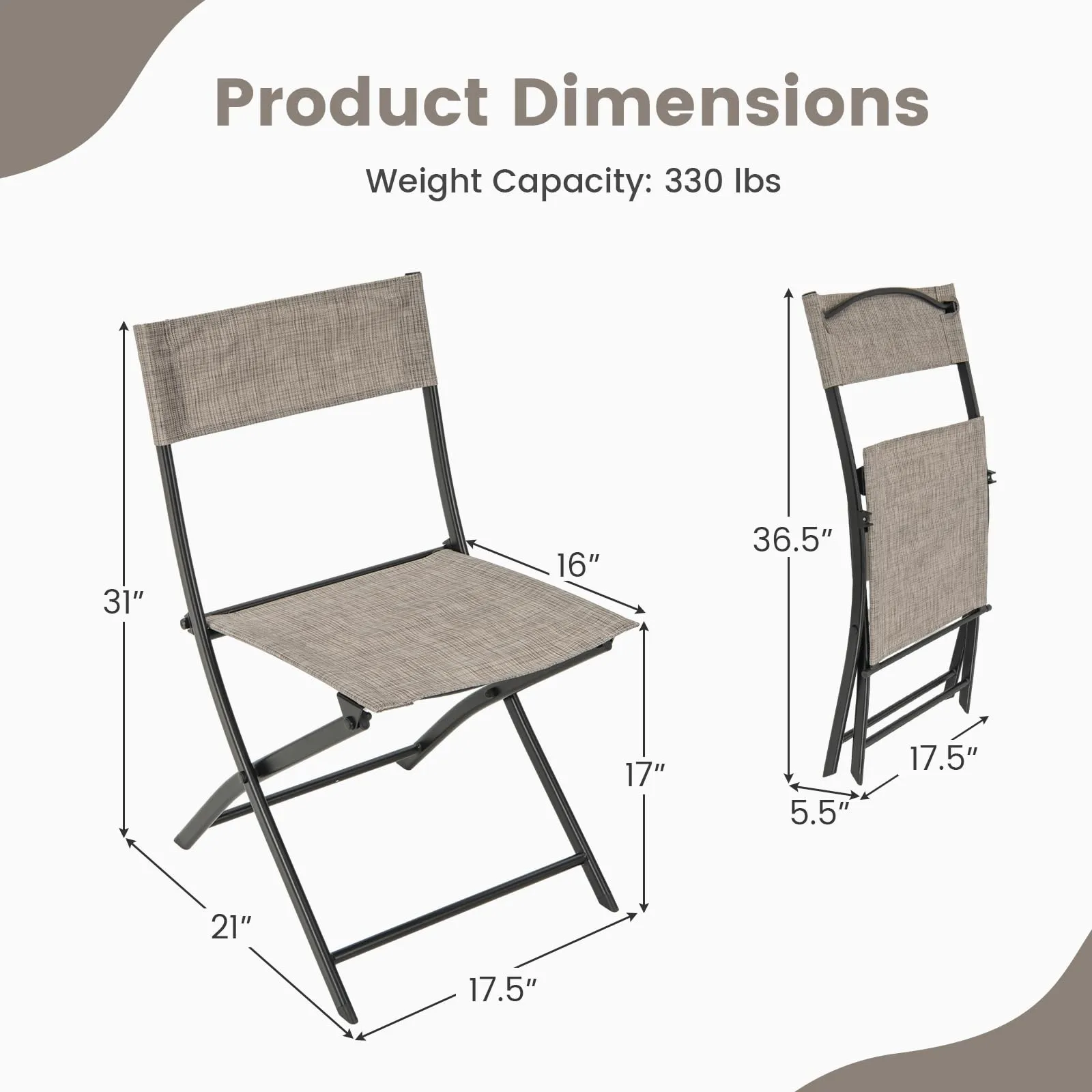 Tangkula Patio Folding Chairs Set of 4, Lightweight Camping Chairs with Breathable Seat