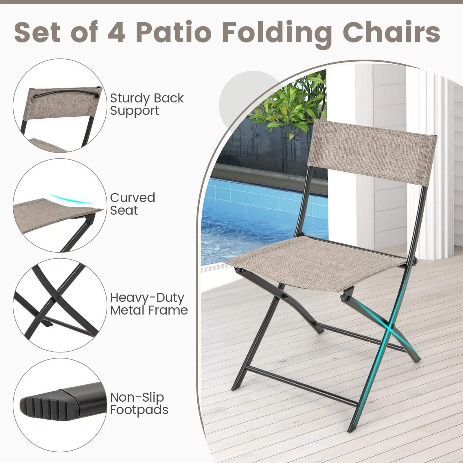 Tangkula Patio Folding Chairs Set of 4, Lightweight Camping Chairs with Breathable Seat