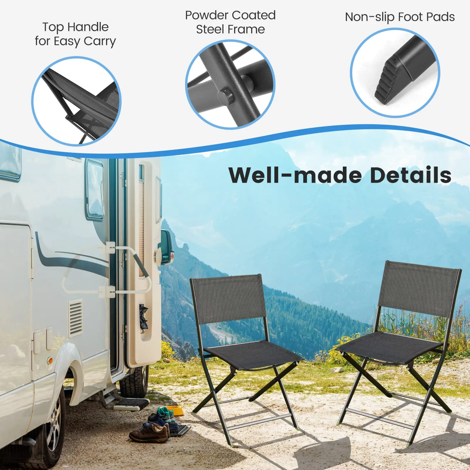 Tangkula Patio Folding Chairs Set of 4, Outdoor Portable Camping Chairs with Breathable Fabric Backrest & Seat