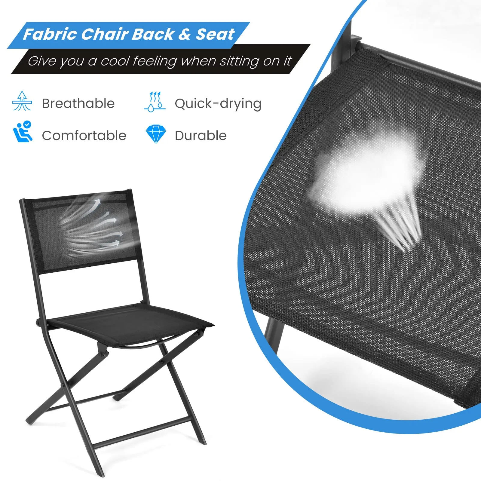 Tangkula Patio Folding Chairs Set of 4, Outdoor Portable Camping Chairs with Breathable Fabric Backrest & Seat