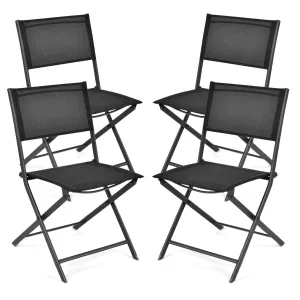 Tangkula Patio Folding Chairs Set of 4, Outdoor Portable Camping Chairs with Breathable Fabric Backrest & Seat