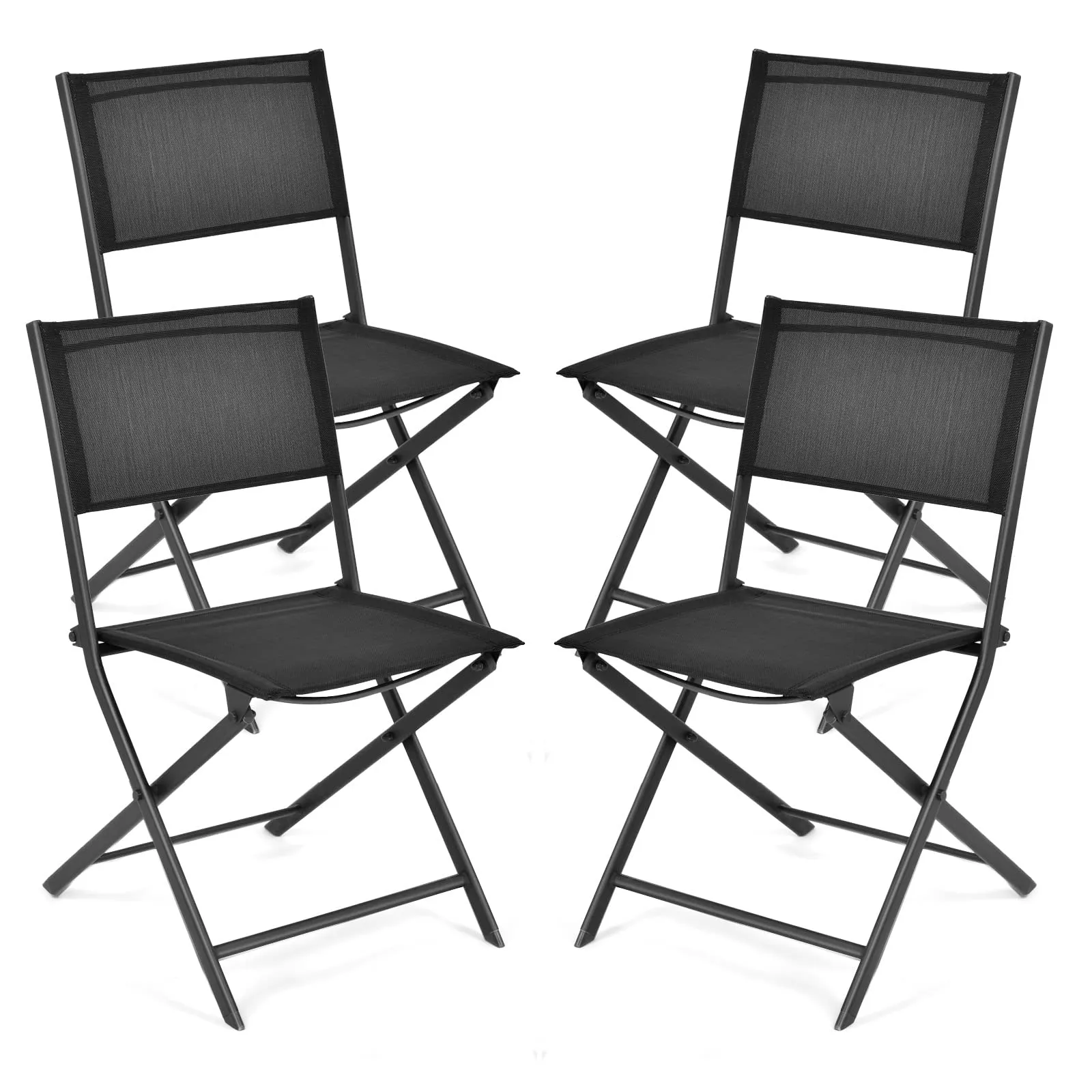 Tangkula Patio Folding Chairs Set of 4, Outdoor Portable Camping Chairs with Breathable Fabric Backrest & Seat