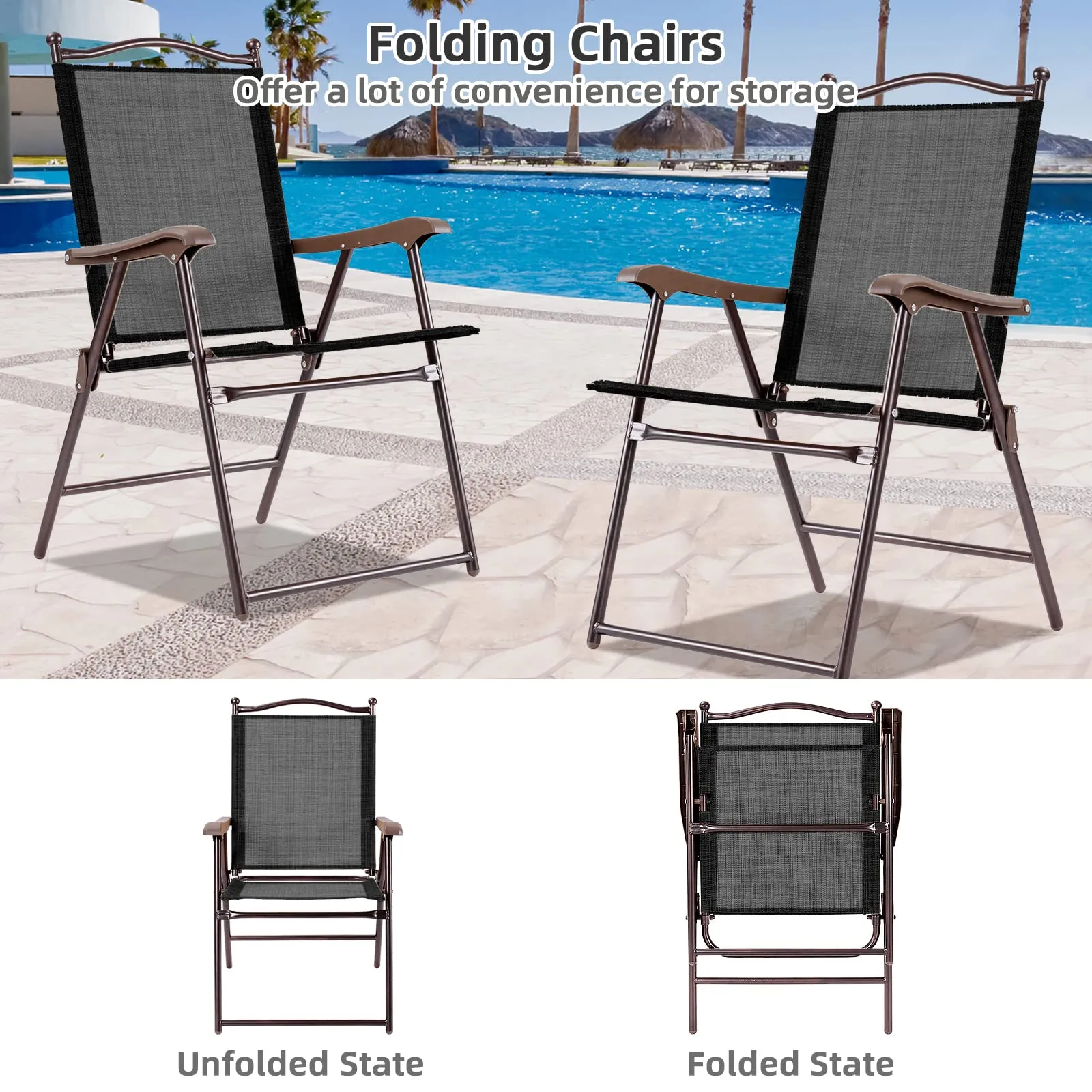 Tangkula Set of 2 Patio Folding Dining Chairs