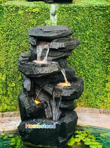 Tendence Decor Outdoor Rock Water Feature with LED Lights, Decorative Rock Design, Multiple Room Use Water Fountain Big Size Fiber 3.5 feet